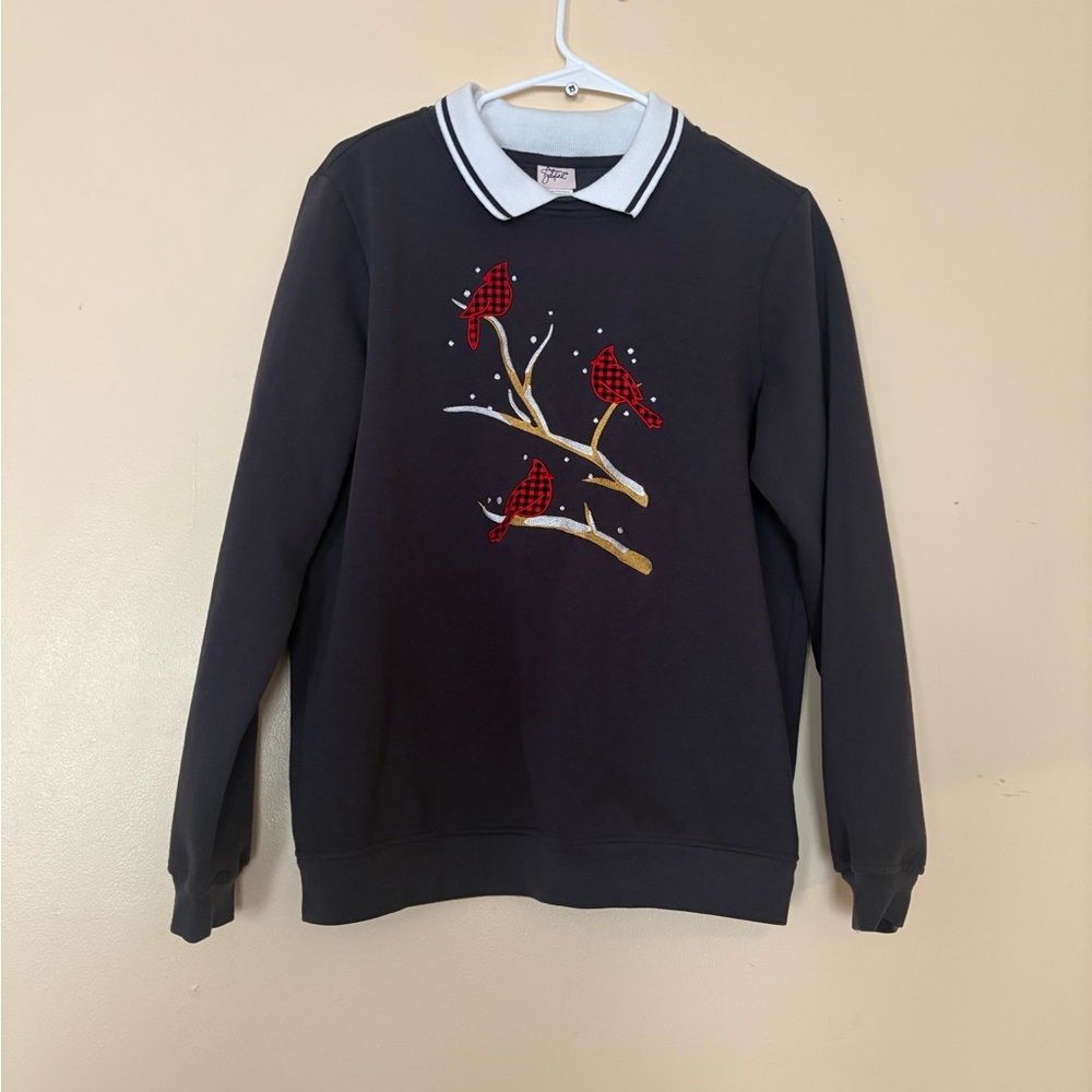 Northern Reflections Navy Crewneck with Red Bird Design